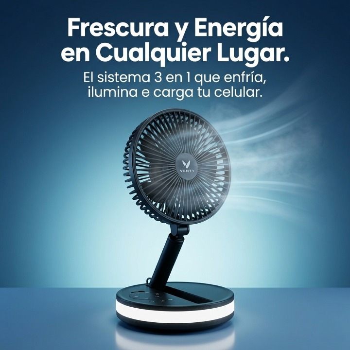 (Refresca, Ilumina y Nunca Te Quedes Sin Batería) VentyCore™ Sistema de Aire 3 en 1